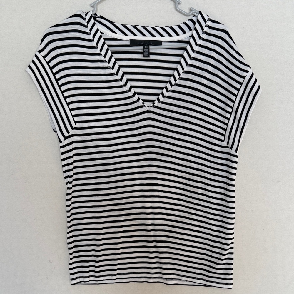 White House Black Market Striped V-Neck Tee